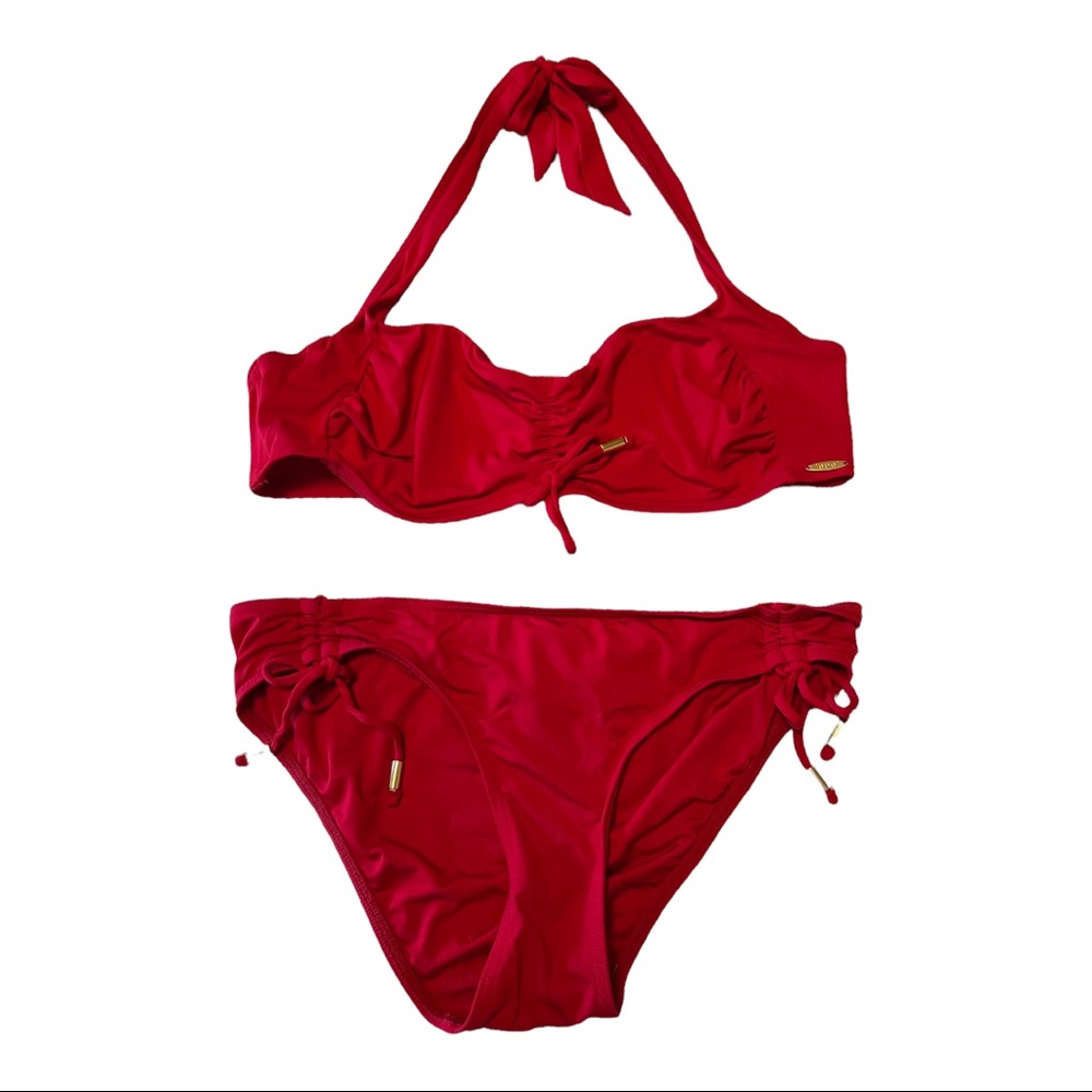 Lapel Capri Women’s Red Halterneck Underwire Bikini Swimsuit